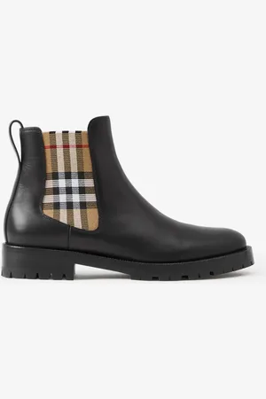 Burberry Check Panel Leather Chelsea Boots