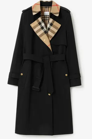Burberry Long Check Collar Gabardine Trench Coat