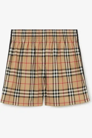 Burberry Check Stretch Cotton Shorts, Beige