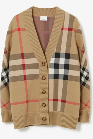 Burberry Check Wool Blend Cardigan, Beige