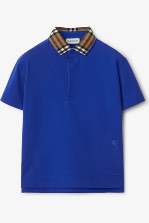 Burberry Childrens Check Collar Cotton Polo Shirt
