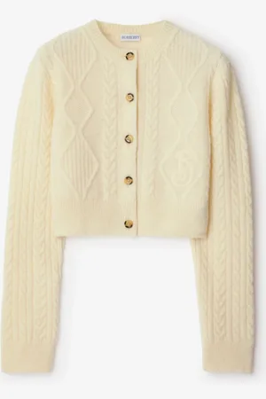 Burberry Cropped Aran Wool Blend Cardigan