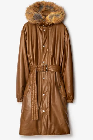 Burberry Faux Fur Trim Leather Parka