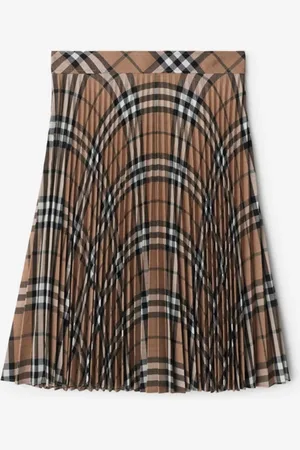 Burberry Pleated Check Wool Blend Skirt
