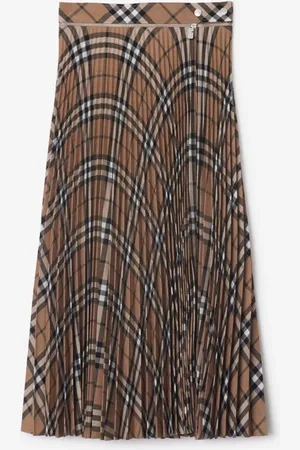 Burberry Pleated Check Wool Blend Midi Skirt