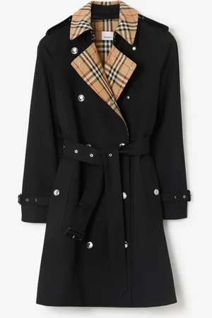 Burberry Short Check Collar Gabardine Trench Coat
