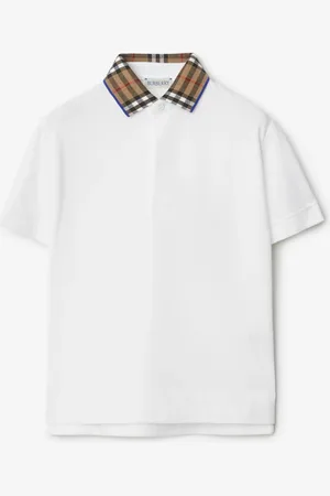 Burberry Childrens Check Collar Cotton Polo Shirt