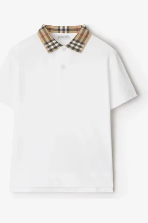 Burberry Childrens Check Collar Cotton Polo Shirt