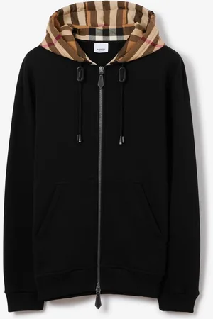 Burberry Check Hood Cotton Blend Zip Hoodie