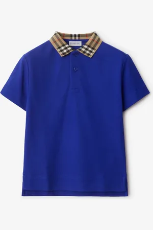 Burberry Childrens Check Collar Cotton Polo Shirt