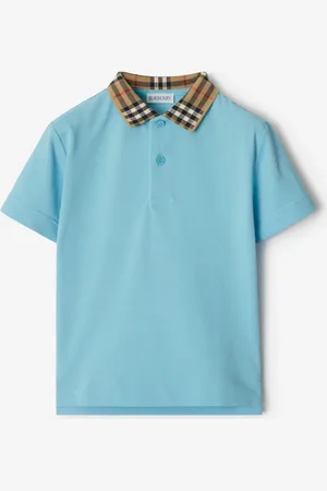 Burberry Childrens Check Collar Cotton Polo Shirt