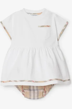 Burberry Childrens Check Trim Cotton Dress with Bloomers