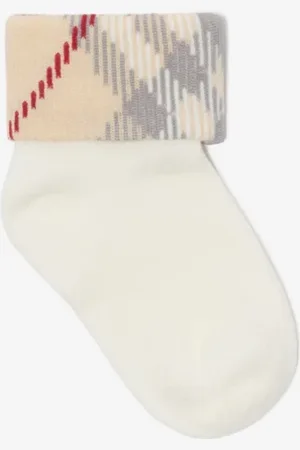 Burberry Childrens Check Trim Cotton Blend Socks