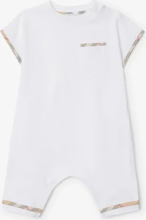 Burberry Childrens Check Trim Cotton Playsuit
