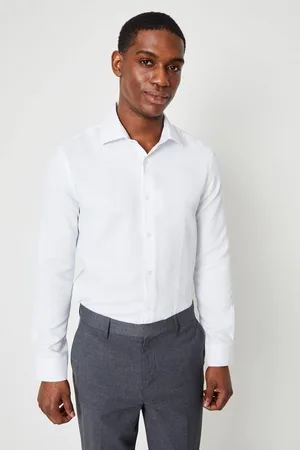Burton Mens Slim Fit Basket Weave Smart Long Sleeve Shirt