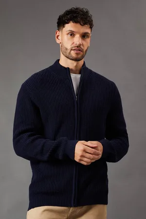 Burton Mens Cotton Rich Ribbed Zip Through Jumper