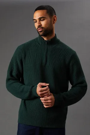 Burton Mens Cotton Rich Ribbed Half Zip Jumper