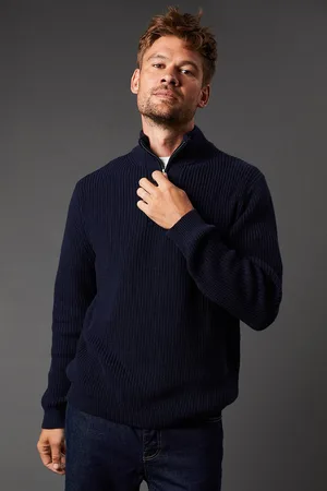Burton Mens Cotton Rich Ribbed Half Zip Jumper