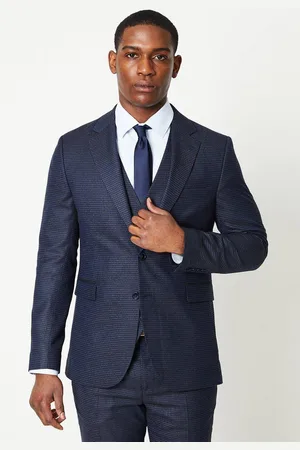 Burton Mens Tonal Grid Check Slim Fit Wedding Suit Jacket