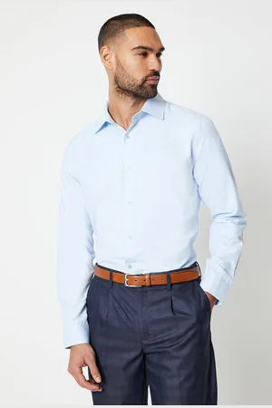 Burton Mens Tailored Fit Herringbone Weave Long Sleeve Shirt