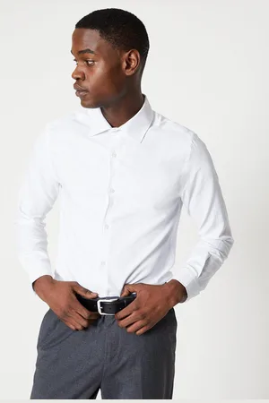 Burton Mens Tailored Fit Herringbone Weave Long Sleeve Shirt