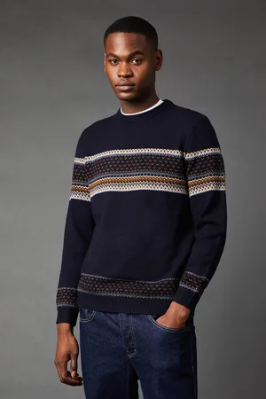 Burton Mens Placement Stripe Pattern Crew Neck Jumper