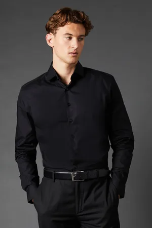 Burton Mens Cotton Cutaway Collar Slim Fit Long Sleeve Shirt