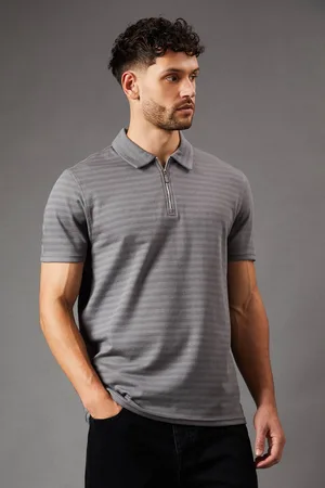 Burton Mens Twill Stripe Texture Zip Polo Shirt