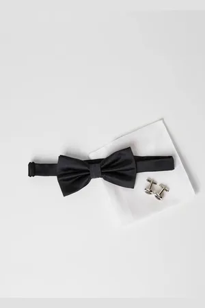 Burton Mens Black Bow Tie, Silk Pocket Square And Cufflink Set