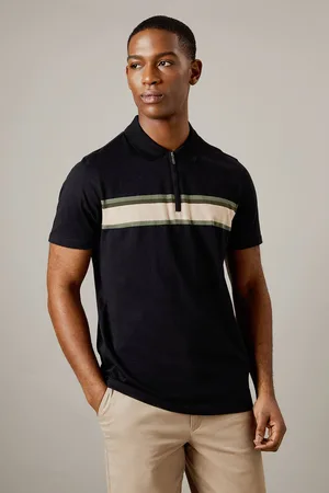 Burton Mens Chest Stripe Zip Neck Polo Shirt