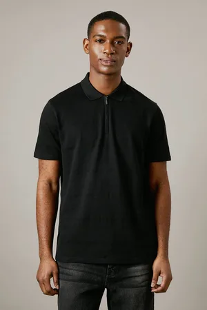 Burton Mens Textured Stripe Zip Neck Polo Shirt