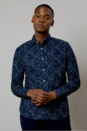 Burton Mens Navy Leaf Print Long Sleeve Shirt