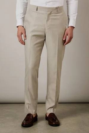 Burton Mens Pale Grey Textured Slim Fit Suit Trouser