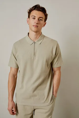 Burton Mens Seersucker Zip Neck Polo Shirt