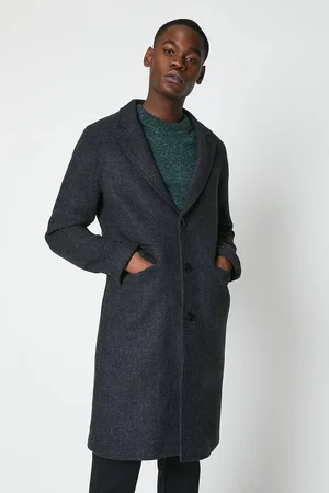 Burton Mens Wool Textured 3 Button Overcoat