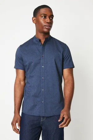 Burton Mens Short Sleeve Grandad Collar Oxford Geo Shirt