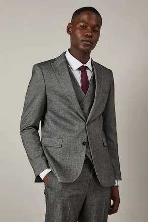 Burton Mens Tweed Look Herringbone Slim Fit Suit Jacket