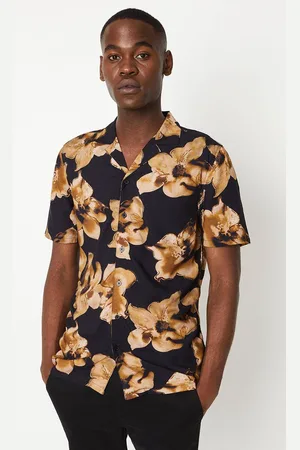Burton Mens Large Brown Floral Revere Collar Shirt