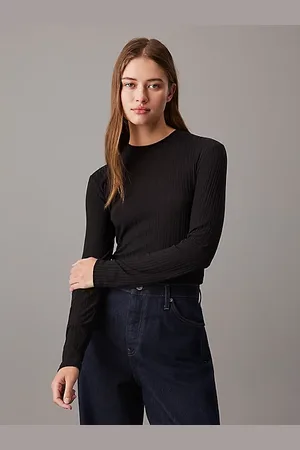 Calvin Klein Semi Sheer Rib Long Sleeve Top