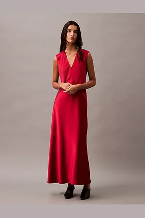 Calvin Klein Sleeveless Satin V-Neck Dress