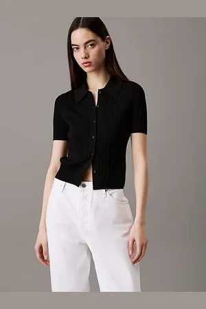 Calvin Klein Smooth Knit Cropped Polo Top