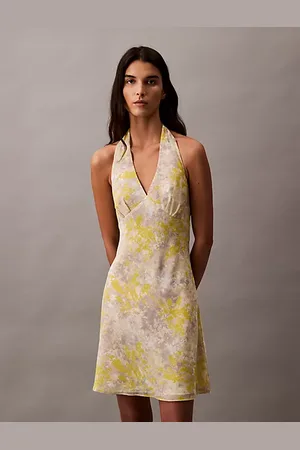 Calvin Klein Printed Georgette Halter Neck Dress