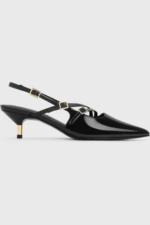 CHARLES & KEITH Patent Buckle-Strap Kitten Heel Slingback Pumps