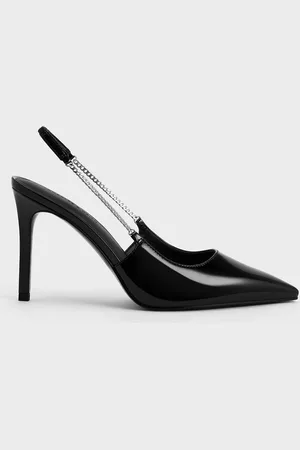 CHARLES & KEITH Patent Chain-Link Pointed-Toe Slingback Pumps