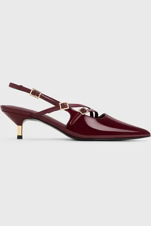 CHARLES & KEITH Patent Buckle-Strap Kitten Heel Slingback Pumps