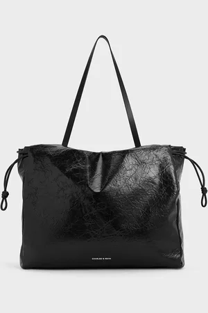 CHARLES & KEITH Bethel Crinkle-Effect Ruched Drawstring Tote Bag