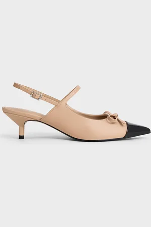 CHARLES & KEITH Bow Cap-Toe Kitten-Heel Slingback Pumps