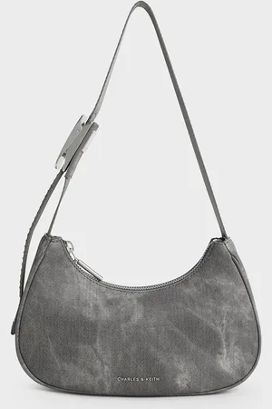 CHARLES & KEITH Denim Curved Metallic-Accent Shoulder Bag