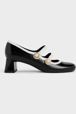CHARLES & KEITH Pearl-Buckle Two-Tone Mary Jane Pumps