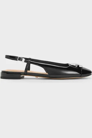 CHARLES & KEITH Patent Leather Metallic-Accent Slingback Flats